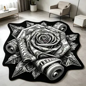Vintage American Rose Bill Geometric Rug, Washable Indoor Carpet, Creative Fashion Artistic Atmosphere, Home Decor for Gaming Room, Entryway, Sofa, Coffee Table, Apartment
