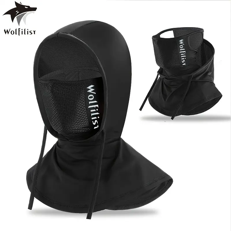Wolfilist Dual-Use Full Face Sun Mask & Breathable Ice Silky Comfort Balaclava - High Elasticity, Lightweight Stretch Fabric for Hiking, Cycling, Fishing - Black Outdoor Headgear, Hiking Gear, Sleek Design, Durable Construction