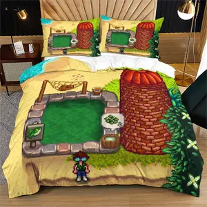 Stardew Valley Spa Pixel Duvet Cover Set with 1 Duvet and 1/2 Pillowcase, Game Theme Bedroom Decor for Players