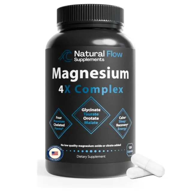 4X Magnesium Complex Supplement 200mg Elemental Mg Glycinate Taurate Malate and Orotate Calm Sleep and Muscle Support No Oxide No Citrate 120 Capsules 60 Days High Absorption Essential Mineral Formula Nighttime Relaxation and Muscle Recovery Blend
