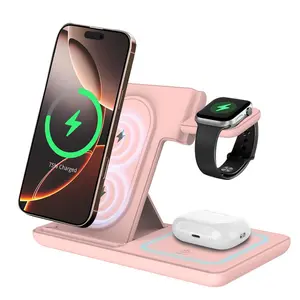 New Folding 3-in-1 Magnetic Wireless Charger for Electronic Devices, Desktop Design, Compatible with Apple Smartphones and Cellphones, Mobile Charging Solution
