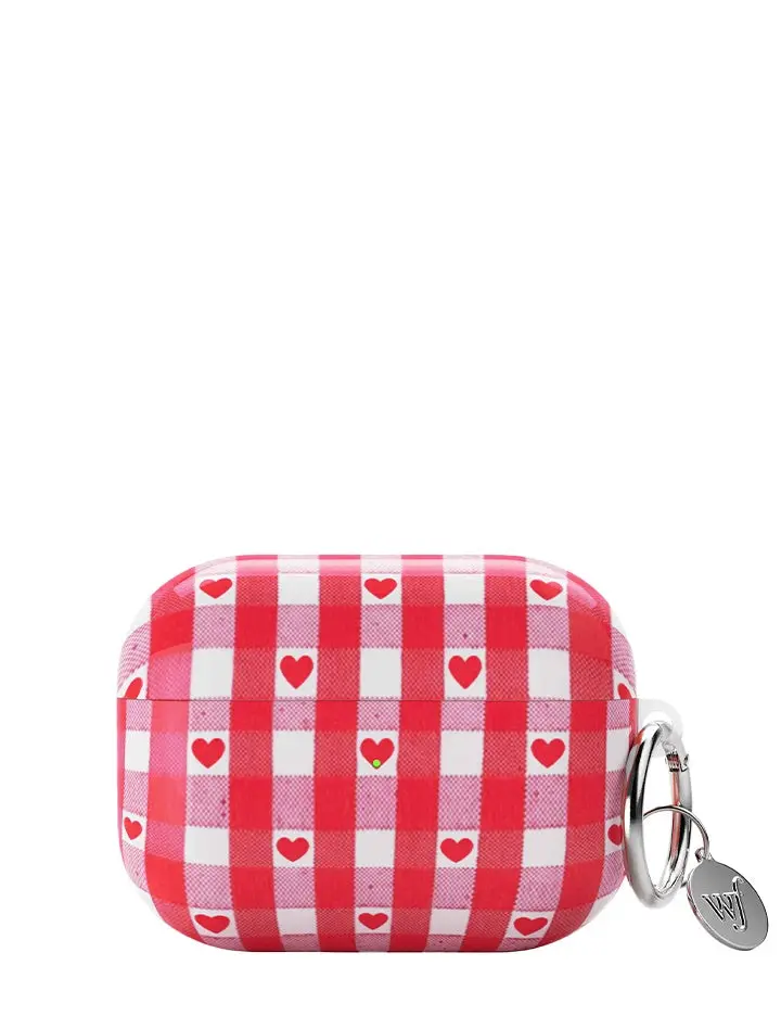 Red Gingham Hearts AirPods Earphone Protective Cover Audio Accessory
