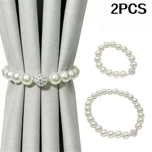 2 Piece Elegant Pearl Curtain Tiebacks, Magnetic Curtain Holders, Bedroom Decor, Home Office Use, Window Decoration Accessories