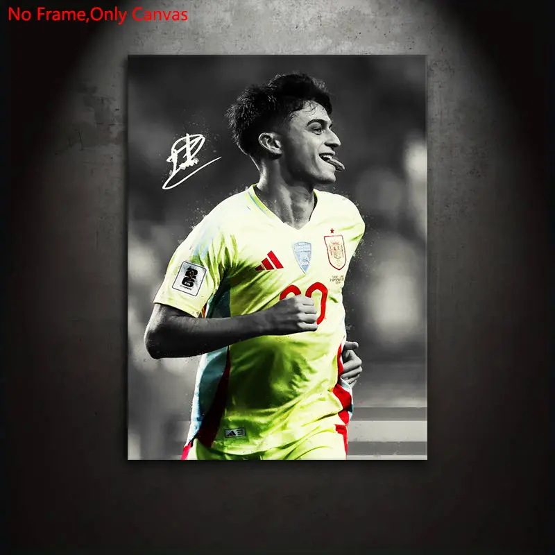 1 piece/set frameless canvas painting print poster, minimalist style digital art, Pedri's highlight moment in action, a perfect gift for football culture enthusiasts, ideal gift for bedroom, living room, dorm hallway, kitchen, mural, wall decoration