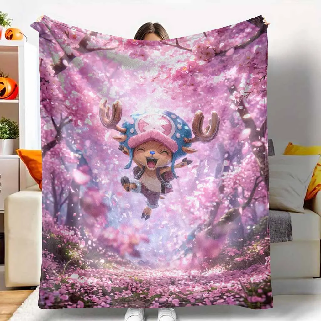 Cute Reindeer Cherry Blossom Fantasy Art Flannel Blanket - Soft, Warm, Fluffy, Cozy Aesthetic Throw with Vivid Colors, Delicate Texture - Kawaii Decor for Bedroom, Living Room Sofa - Ideal Gift for Home Use, Cherry Blossoms, Fluffy Blankets
