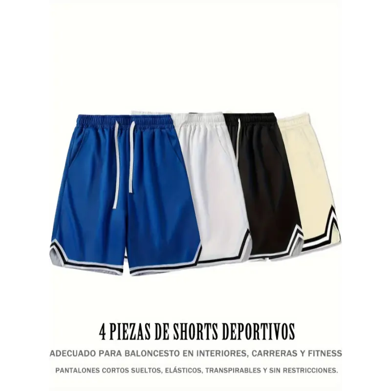 shorts obsession 4pcs Men's Breathable Workout Shorts with Adjustable Drawstring Waist & Pockets - Sweat Absorbent Loose-Fit Athletic Shorts for Winter Indoor Basketball, Running, Gym Fitness - 4 Colors (Blue/White/Black/Beige)