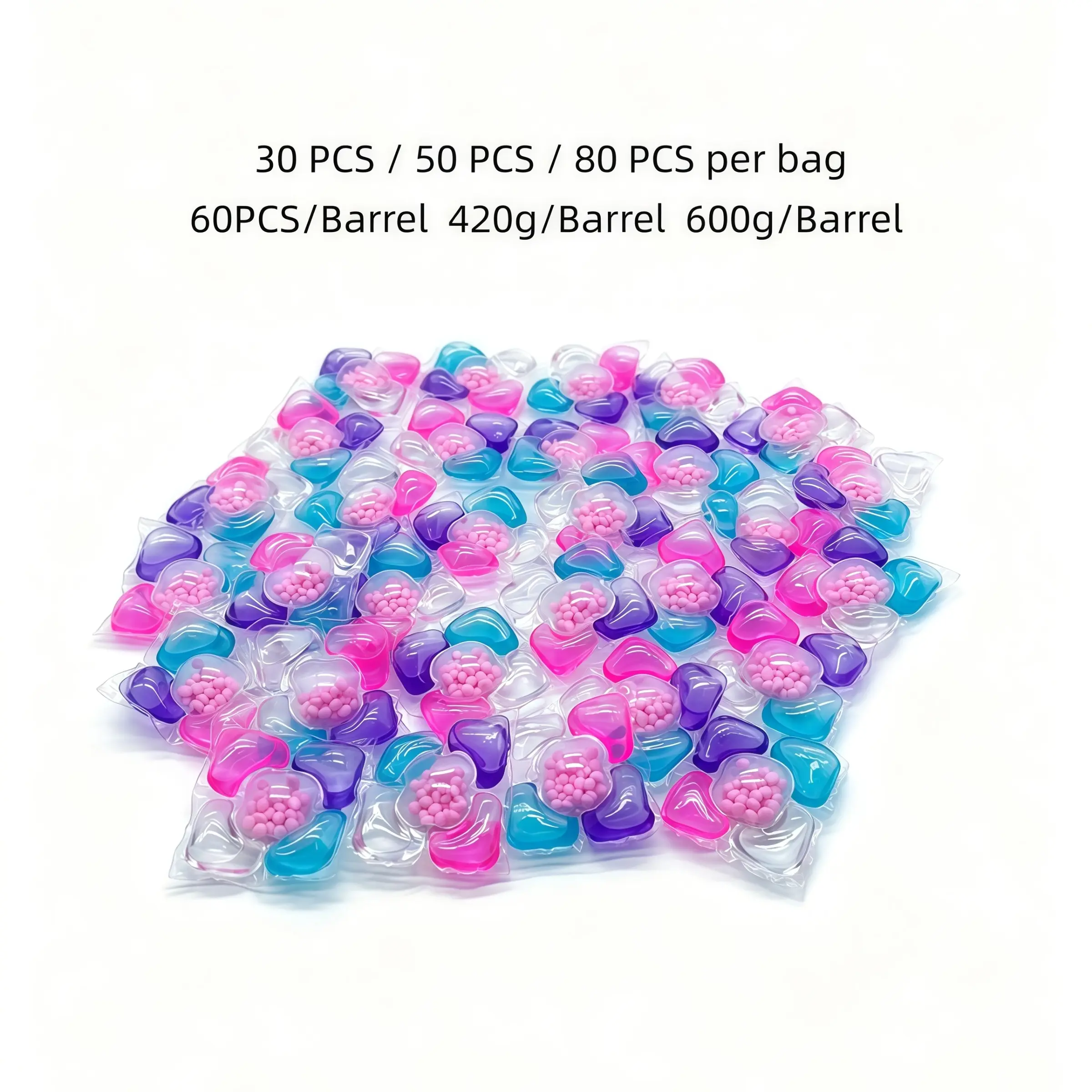 30 PCs /50 PCs /80 PCs/bag, 600g/barrel, 5-in-1 laundry beads, with options of barrel and bag, lasting fragrance, 5-in-1 cleaning balls, suitable for daily use at home, Detergent Ball, Laundry Pods, Laundry Products, Home Goods