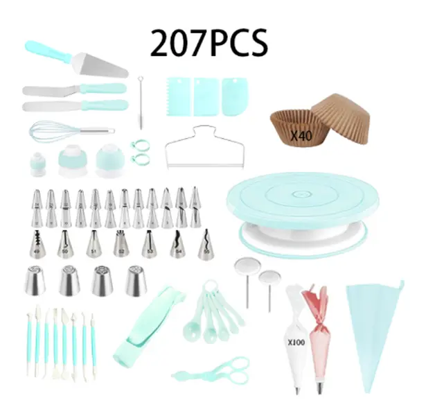 207PCS Cake Decorating Supplies Kit | Rotating Cake Turntable, Icing Tips, Piping Bags, Scrapers, Baking Tools for Home Bakers & Beginners Bakeware Accessory Pastry Tool