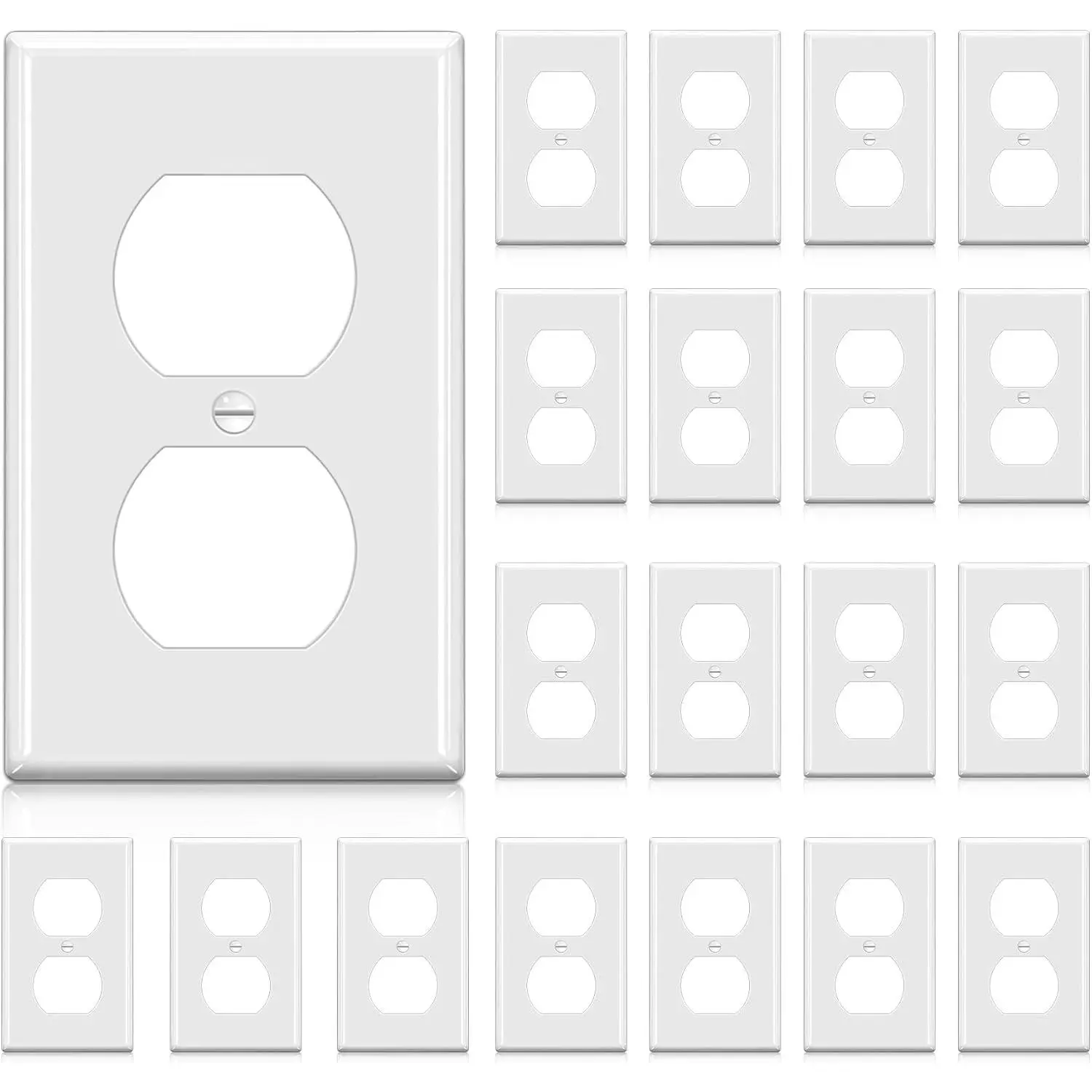 20 Pack 1-Gang Duplex Wall Plate, Standard Size, Unbreakable Polycarbonate Receptacle Outlet Cover and  Cover, UL Listed, White