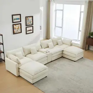 Aobtkel 148-Oversized SleeperSofa Couch,U-Shape Sectional CloudCouch with Chaise Modular Deep Seating Sofa,Premium High-Density Foam & Plush Corduroy,Upholteed Soft Couch, Modern Living RoomFurniture Durable Comfortable Design, NoAssembly Requ#Summervibes
