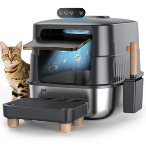 【CattyKasa】Odor Control XL Stainless Steel Litter Box，3-in-1 Enclosed High Sided Litter Box with High Lid for Big Cats，Non-Sticky，Anti-Leakage，Easy Clean，with Scoop & Filter Pedal