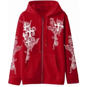 Steal This Deal!Women Men Y2K Zip Up Oversized Hoodie Gothic cross Graphic Emo Grunge Baggy Fleece Jacket 90s Punk Streetwear