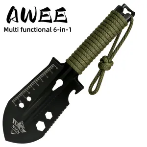 6 in 1 Multifunctional Mini Shovel Portable Camping Hiking Gardening Tool Heavy Duty Outdoor Survival Shovel Best Father's Day Gift for Men