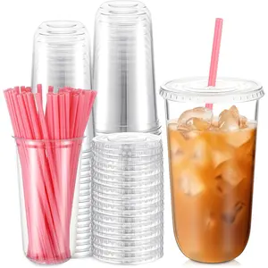 50 Sets Clear Cups with Heart and Lids, Disposable Iced Drinking Pet for Cold Drinks, Valentine's Galentine's Day Bridal Baby Showers (20 oz,Clear)