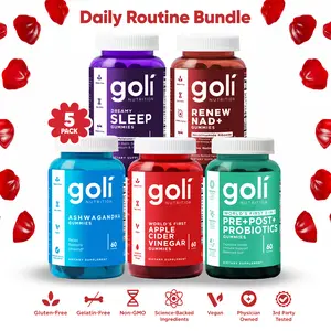 Goli Daily Routine Bundle (5-Pack) - Ashwagandha, Renew NAD+, World's First ACV & Pre Post Probiotic, Sleep Gummies. All Vegan, Plant-Based, Non-GMO, Gluten-Free & Gelatin-Free