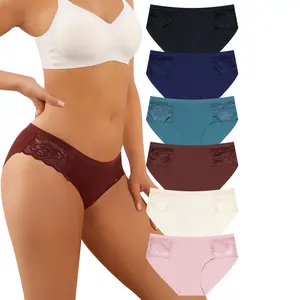 LEVAO Seamless Underwear for Women Lace Cheeky Bikini No Show Hipster Soft Cute Panties 6 Pack S-XXL