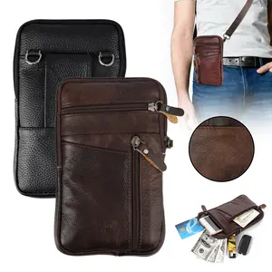 Dazone Men's PU Leather Small Crossbody Bag Cellphone Belt Pouch Bag Travel Passport Wallet Shoulder Holster Xmax Gift