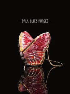 Shimmering Butterfly Shape Evening Clutch, Crystal Wedding Party Bag, Handmade Metal Diamond Purse, Perfect for Weddings and Parties