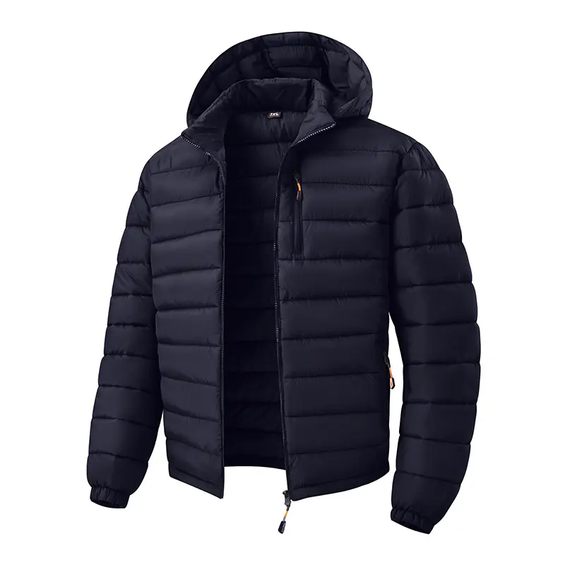 Men's Gorpcore Hooded Puffer Jacket - Menswear Tops, Long Sleeve Insulated Lightweight Warm Winter Coat for Casual Adults (Black), Quilted