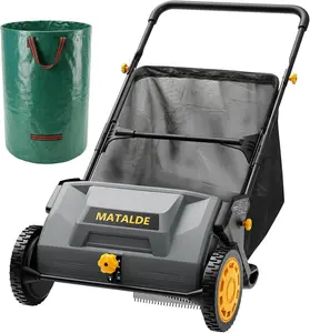 21" Push Lawn Sweeper,Various specifications, Leaf & Grass Collector, Strong Rubber Wheels & Thickened Plastic Durable to Use with Large Capacity. Mesh Collection Hopper Bag, Spinning Brushes，Grey