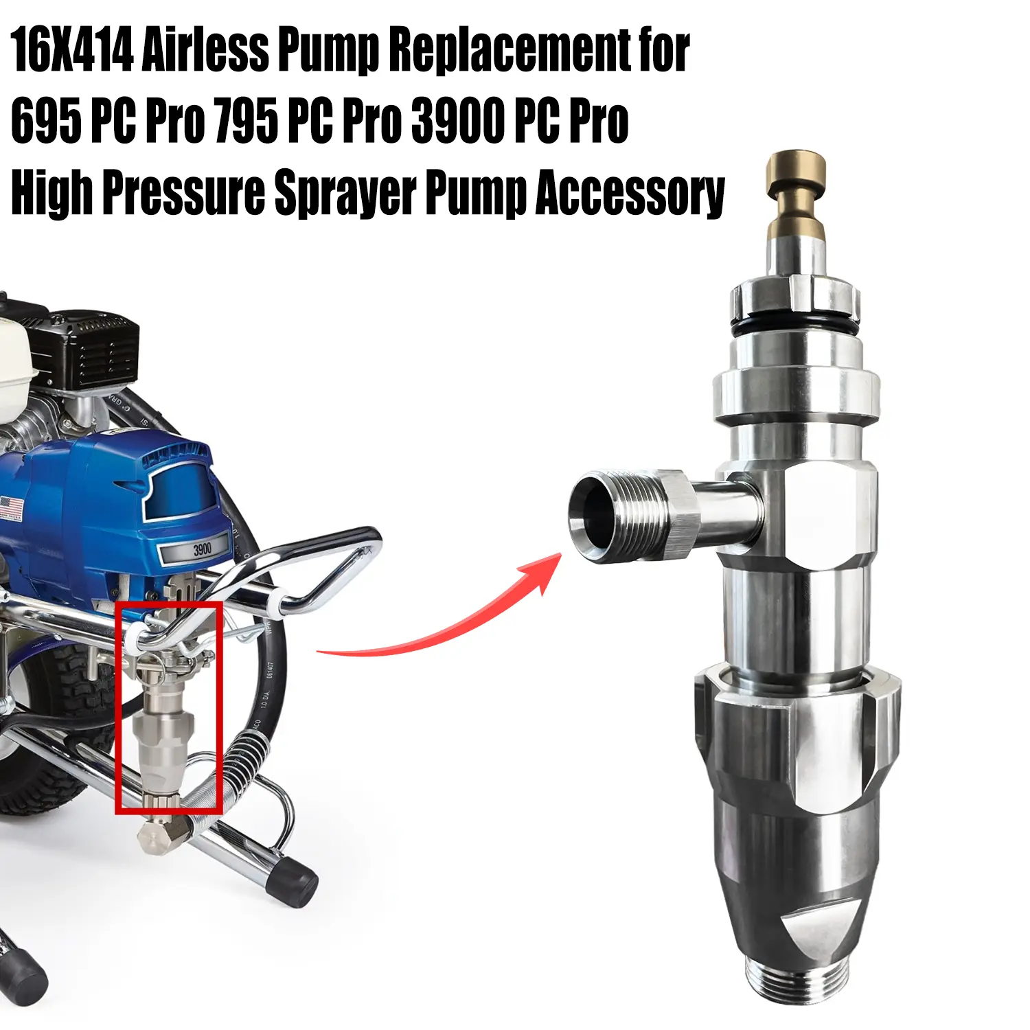 16x414 Airless Pump Replacement Part, Compatible with 695 PC Pro, 795 PC Pro, 3900 PC Pro, High Pressure Paint Sprayer Pump Accessories