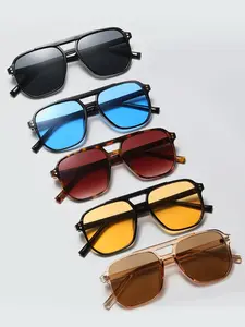 5 Piece Set Square Sunglasses for Men Women, Dual Bridge Casual Shades, Outdoor Beach Strolling Wearable Eyewear Accessories