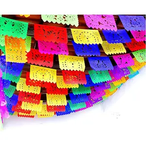 5 Pk Papel Picado Paper Banners Mexican Party Decorations for Cinco de Mayo, Day of The Dead, Birthdays, Mexican Flags, Taco Party 60 ft