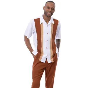 Vogue Collection: Montique Vertical Color Block Walking Suit Set In Cognac - 2410