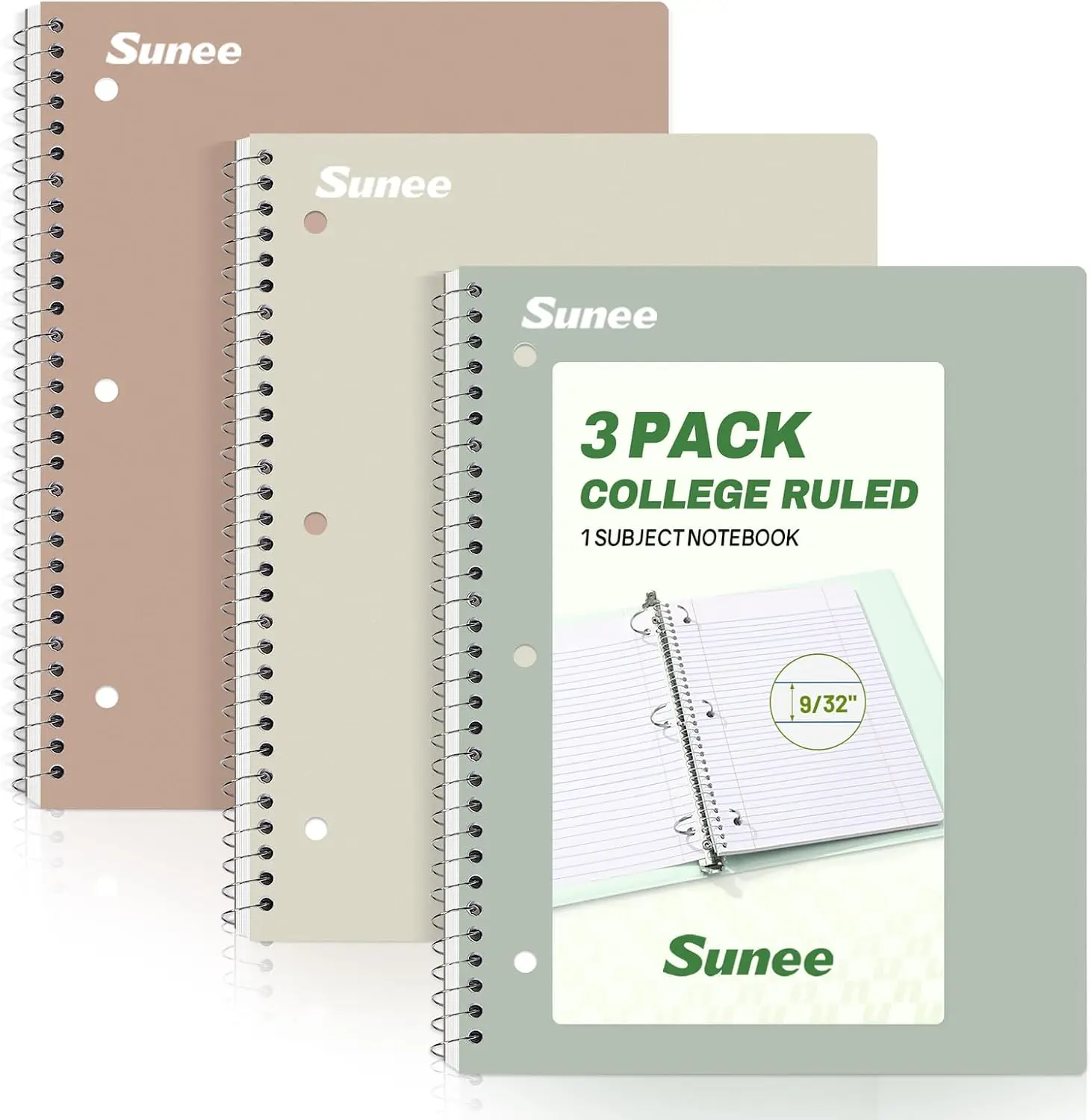 SUNEE Spiral Notebooks, 1-Subject, 5 Pack, College Ruled Paper, 8" x 10-1/2", 70 Sheets per Notebook,3-Hole Punched Paper, Pink,Purple, Blue, Green, Yellow Spiral Lined Notebooks for School,Work