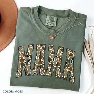 Comfort Colors Camouflage Mama T-Shirt, Mothers Day Gift, Mom Shirt, Retro Mama TShirt, Gift For Mom, Varsity Mama T Shirt, Duck Camo Mama Tees, Cotton Fabric