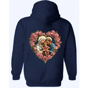 Sacred Family Heart Hoodie | Mary, Joseph & Baby Jesus Catholic Sweatshirt | Religious Christian Apparel