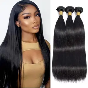 Straight Bundles Human Hair 100% Unprocessed 12A Brazilian Hair 16 18 20 Inch 3 Bundles Human Hair Double Weft Natural Black
