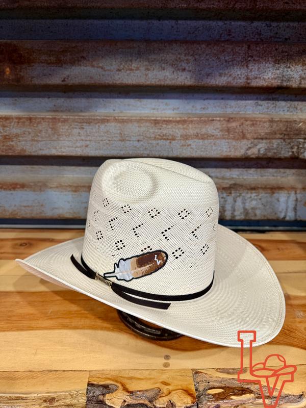 Los Vaqueros Straw Hat Tall Crown Boomerang White