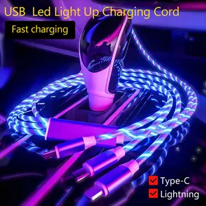 USB A to Type C Fast Charging Cable Phone Charger High Data Speed Light Up Colourful RGB Current Flowing for All USB C Device