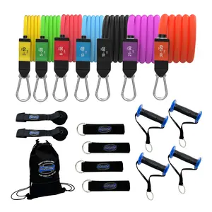 Bodylastics PRO Series Resistance Band Set- 7 Resistance Bands with Clips, Handles, Ankle Straps, Door Anchor, Carry Bag Patented Clips and Snap Reduction Tech (3-400 LBS Set Assorted)