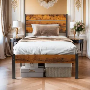 Metal Platform Bed Frame - Mattress Foundation with Headboard and and Footboard, No Box Spring Needed with 8Metal Bed Frame,Twin Size Bed Frame with Storage Space,Heavy Duty Sturdy Mattress Foundation,Easy Assembly,No Box Spring Needed, Black,14 Inch,Twin