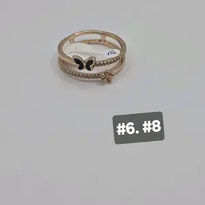 butterfly with flower ring fashion rose gold-plated sizes #6. #8