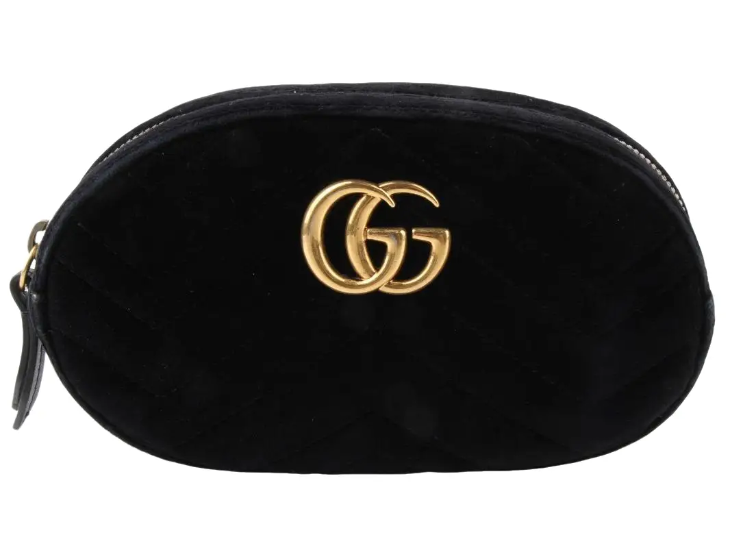 Pre-owned GUCCI Velvet Crossbody Bags Black Matelasse Mini GG Marmont Belt Bag