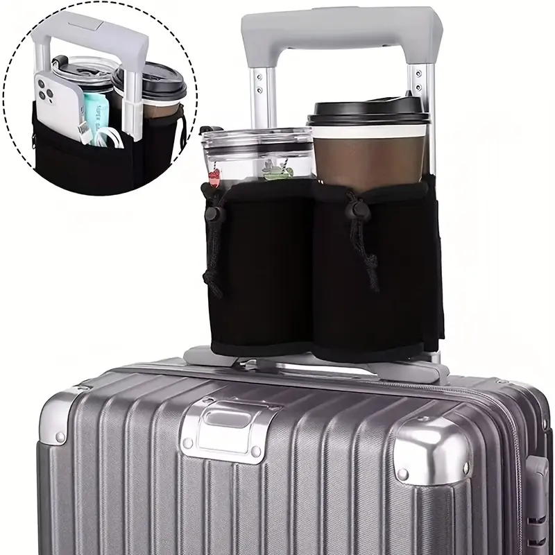 Luggage Handle Cup Holder, Universal Travel Drink Caddy for Suitcases, Keep Your Coffee/Water Bottle, Drinkware Secure on the Go