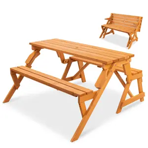 Best Choice Products 2-in-1 Outdoor Interchangeable Wooden Picnic Table/Garden Bench for w/ Umbrella Hole - Natural Best Choice Products 2-in-1 Outdoor Interchangeable Wooden Picnic Table/Garden Bench for w/ Umbrella Hole - Natural
