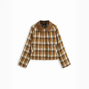 Cider Collar Plaid Zip Through Oversized Jacket