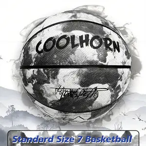 Chinese Ink Basketball Standard Size 7, Indoor Outdoor Training Ball Gift, PU Material with Pump, 1 Piece, Sports Ball