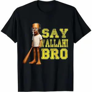 100% Premium Cotton graphic tees Funny Tung Tung Speed Brainrot Say Wallahi Bro Meme T-Shirt
