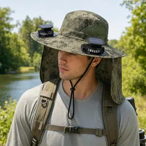 New Solar-Powered Outdoor Cooling Summer Fan Hat - Sun hat with built-in solar fan, dual-power rechargeable fan, waterproof outdoor fan, ideal for sports events, unisex design, UPF 50+ sunshade bucket hat - lightweight golf cap