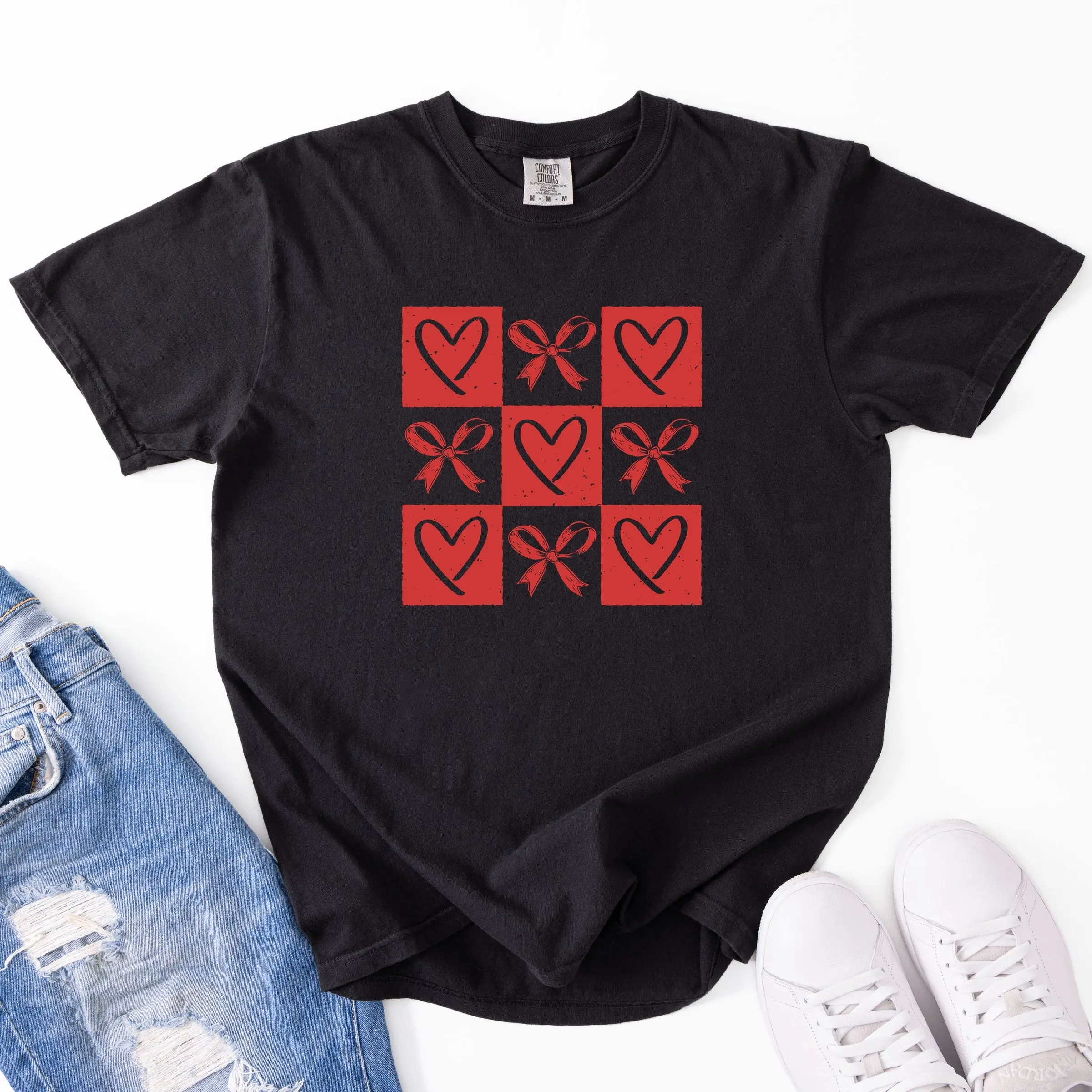 Retro Checkered Heart Coquette Valentine's Day - Comfort Colors T-Shirt
