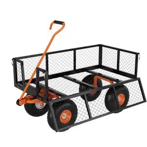 Garvee Steel Garden Cart, 500 LBS Capacity Utility Outdoor Wagon, Heavy Duty Mesh Garden Metal Wagon with Removable Sides, Flexible Handle and 10" Tires for Yard, Lawn, Garden