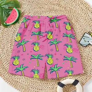 Pink Pineapple Palm Tree Hawaiian Beach Shorts, Tropical Fruit Board Shorts, Summer Tropical Swim Trunks, Hawaii Coastal Beach Swimwear