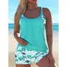 Women's Large Size Matching 2-Piece Tankini Set - Underwired High-Stretch Racerback Top, Boat Shorts, High Waisted Tummy Control, Fast Drying, Anti-Odour, UV-Protective Casual Beach Swimwear, High Waisted Tummy Control Women's Tankinis Set, Large Size Wom