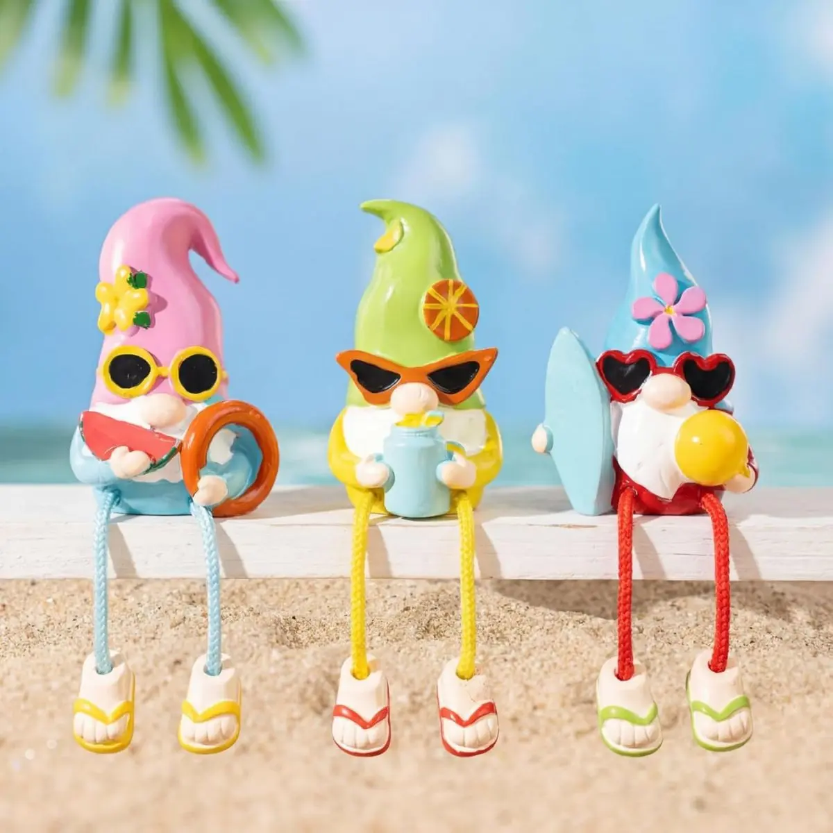 3PCS Summer Gnome Figurines – Hawaii Shelf Sitter Tabletop Home Decorations