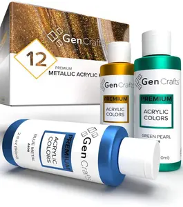 Metallic Acrylic Pouring Paint Set of 12 Metallic Colors Pre-Mixed High Flow & Ready to Pour 2 Oz./ 59 Ml Bottles